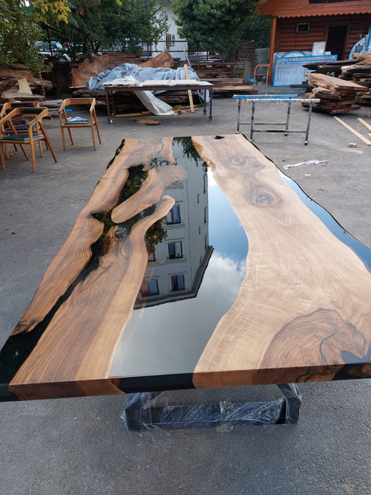 Walnut Dining Table, Custom 108” x 42” Black Epoxy Table, Epoxy Dining Table, Unique Epoxy Table, Custom Order for Gary