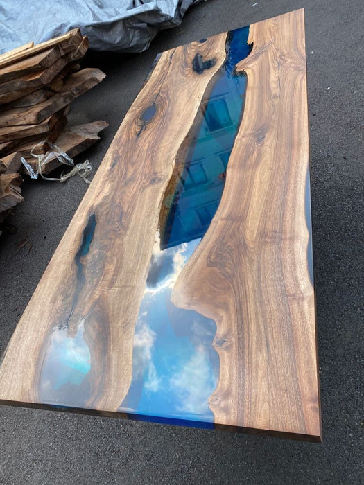 Handmade Epoxy Table, Epoxy Table, Epoxy Dining Table, Custom 72” x 30” Walnut Blue Epoxy Table, River Table, Custom Order for Slaytonrick