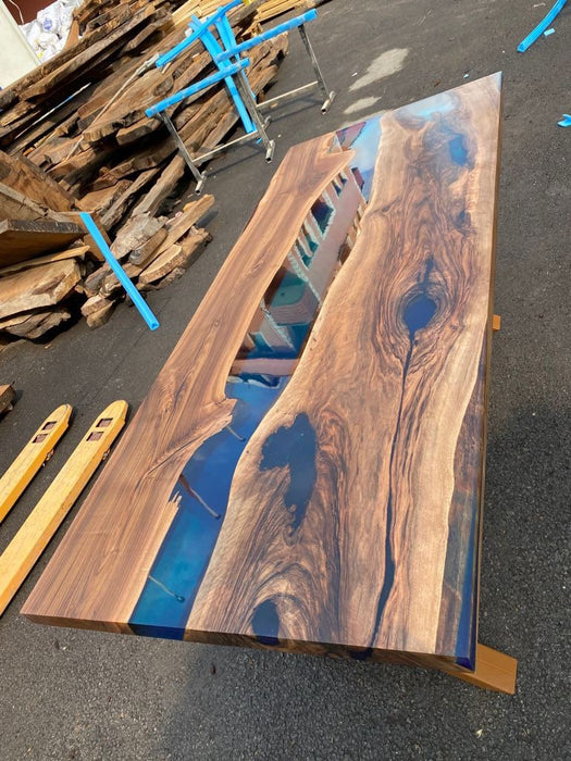 Handmade Epoxy Table, Epoxy Table, Epoxy Dining Table, Custom 72” x 30” Walnut Blue Epoxy Table, River Table, Custom Order for Slaytonrick