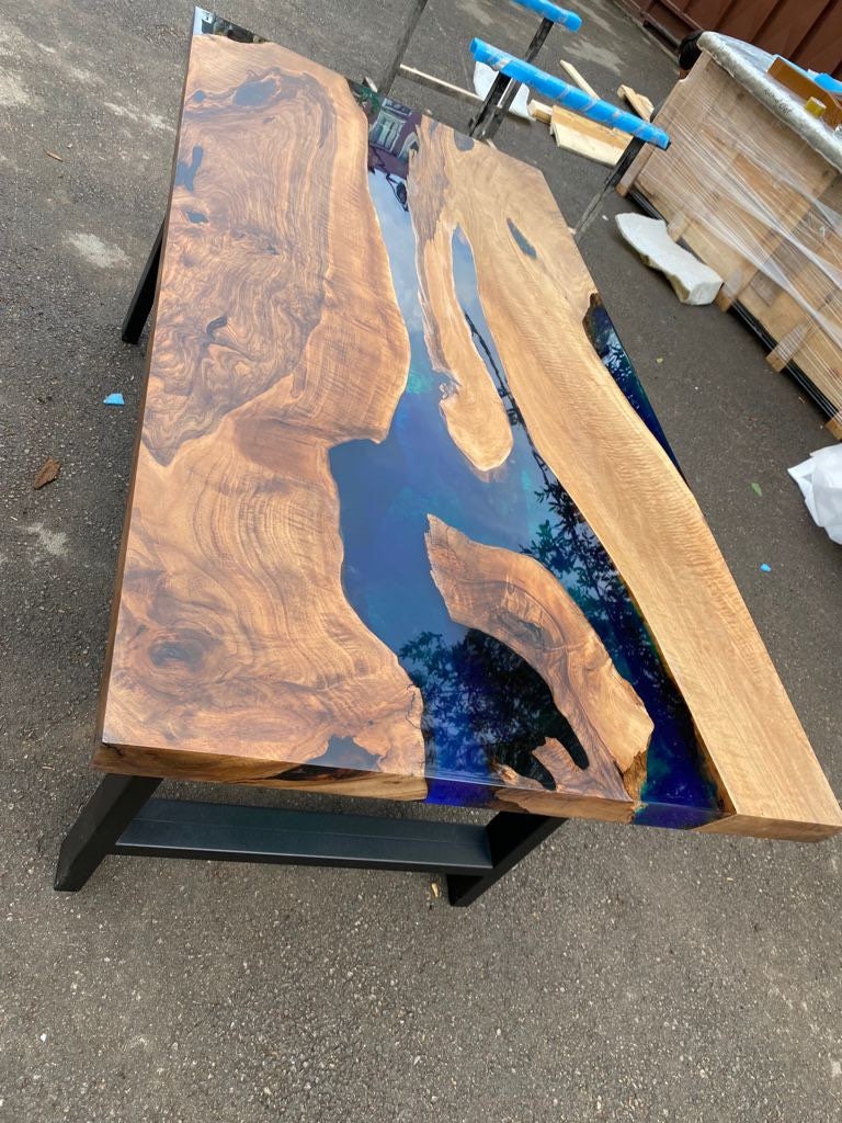 Live Edge Table, Wooden Table, Epoxy Dining Table, Custom 72” x 36” Walnut Blue, Turquoise, Green Table, Epoxy Dining Table for Nicholas Cau