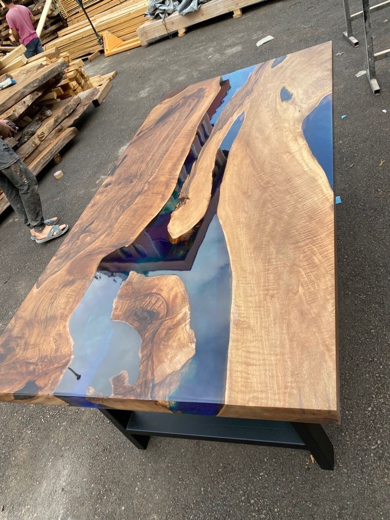 Live Edge Table, Wooden Table, Epoxy Dining Table, Custom 72” x 36” Walnut Blue, Turquoise, Green Table, Epoxy Dining Table for Nicholas Cau