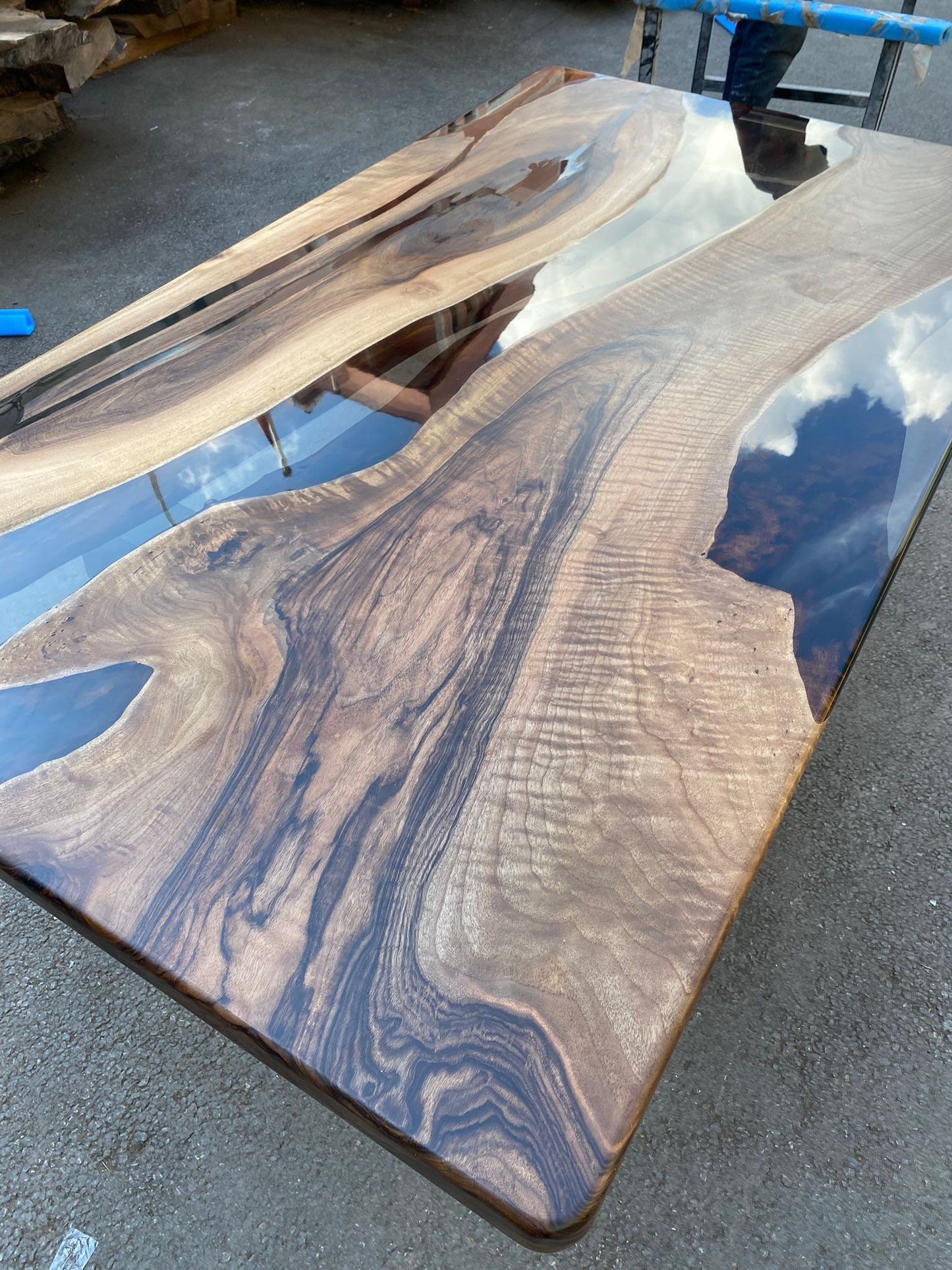 Live Edge Table, Clear Epoxy Table, Custom 75” x 42” Walnut Smokey Gray Table, Epoxy River Table, Epoxy Resin Table,  Order for Angela E