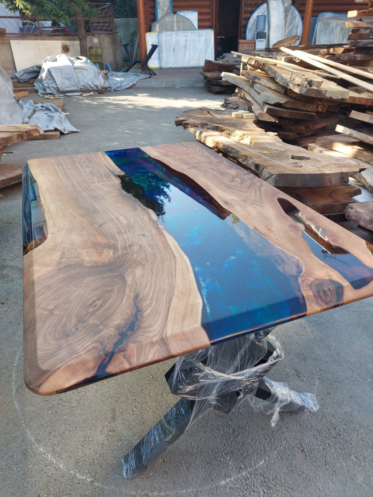 Epoxy Resin Table, Custom 60” x 36” Walnut Blue, Turquoise, Green Table, Epoxy Dining Table, Live Edge Table, Custom Order for Greg