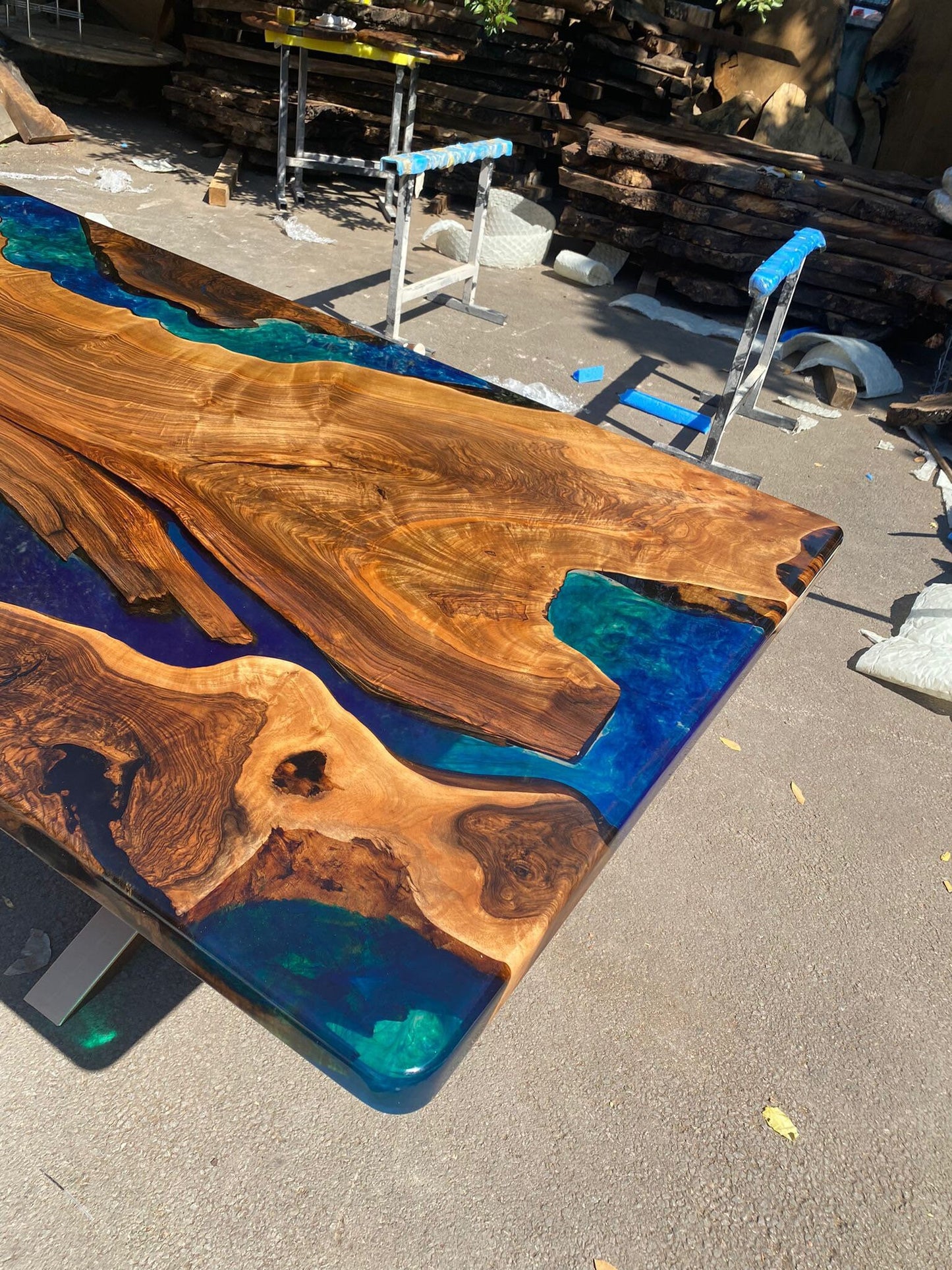 Walnut Dining Table, Epoxy Resin Table, Custom 103” x 45” Walnut Blue, Turquoise, Green Table, Epoxy Dining Table, Custom for Kathleen 2