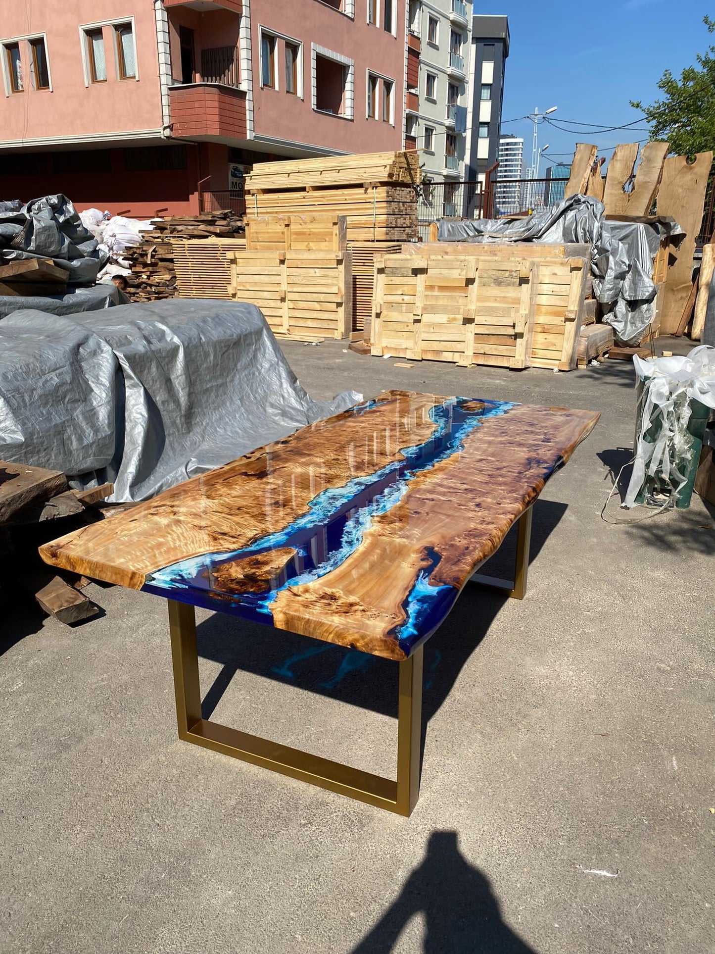 Poplar Table, Epoxy Resin Table, Custom 88” x 42” Poplar Wood Table, Shiny Ocean Blue Table, Epoxy River Table, Custom Order for Natalie 2