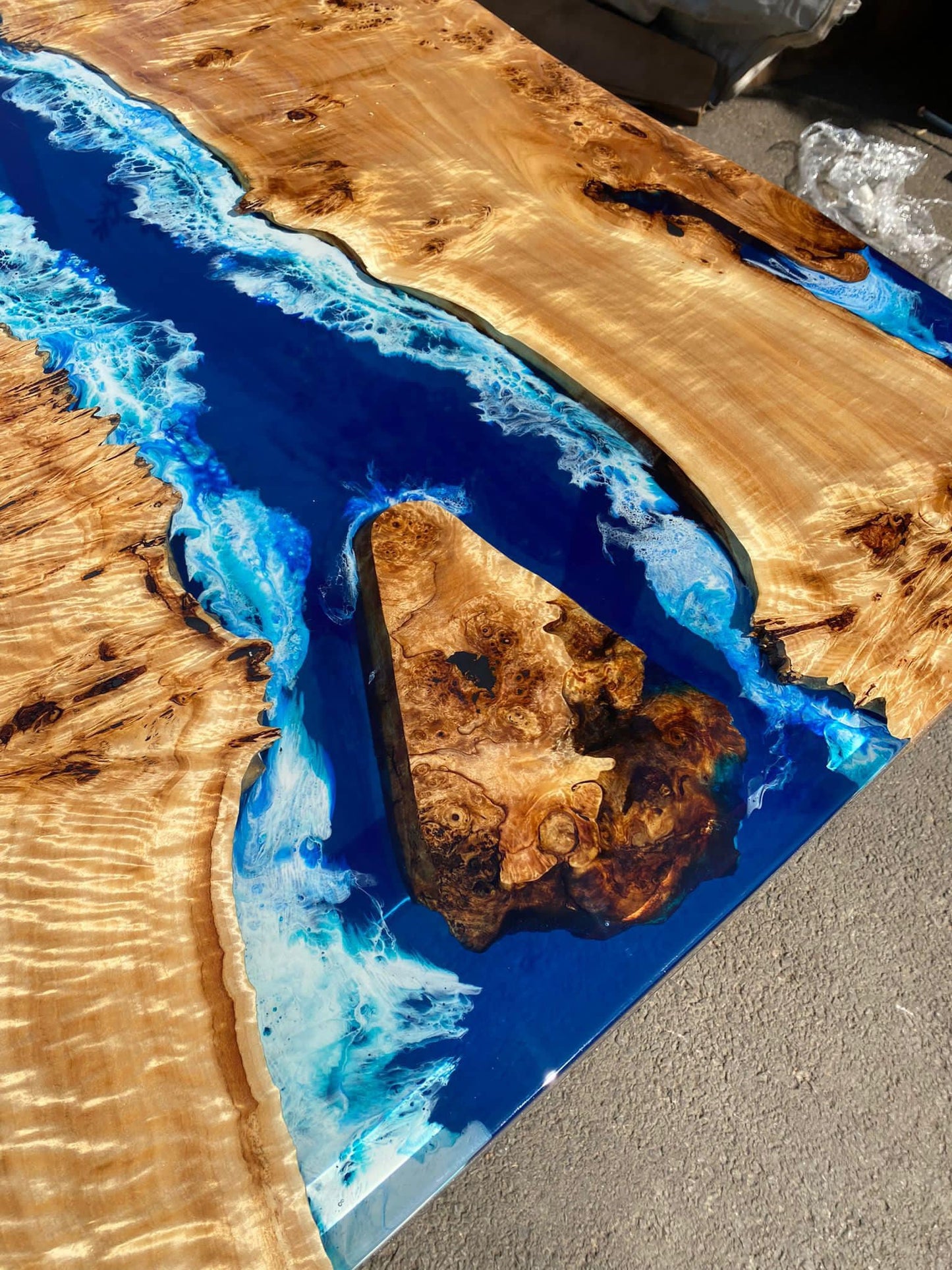 Poplar Table, Epoxy Resin Table, Custom 88” x 42” Poplar Wood Table, Shiny Ocean Blue Table, Epoxy River Table, Custom Order for Natalie 2