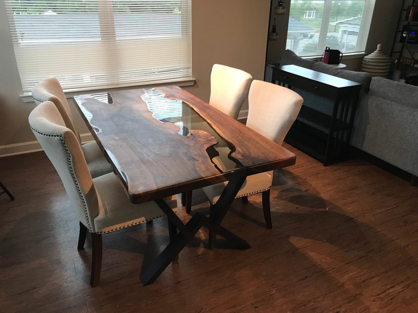 Live Edge Table, Epoxy Table, Epoxy Dining Table, Walnut Epoxy River Table, Custom 65” x 36”  Smokey Gray River Table, Order for Yema