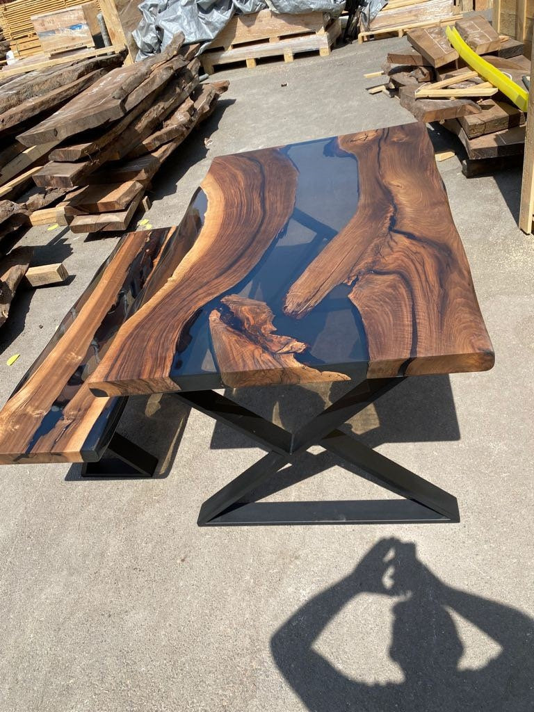 Walnut Dining Table, Live Edge Table, Custom 60” x 36” Walnut Smoke Gray Table, Epoxy River Table, Epoxy Resin Table, Order for Sarah Che 2