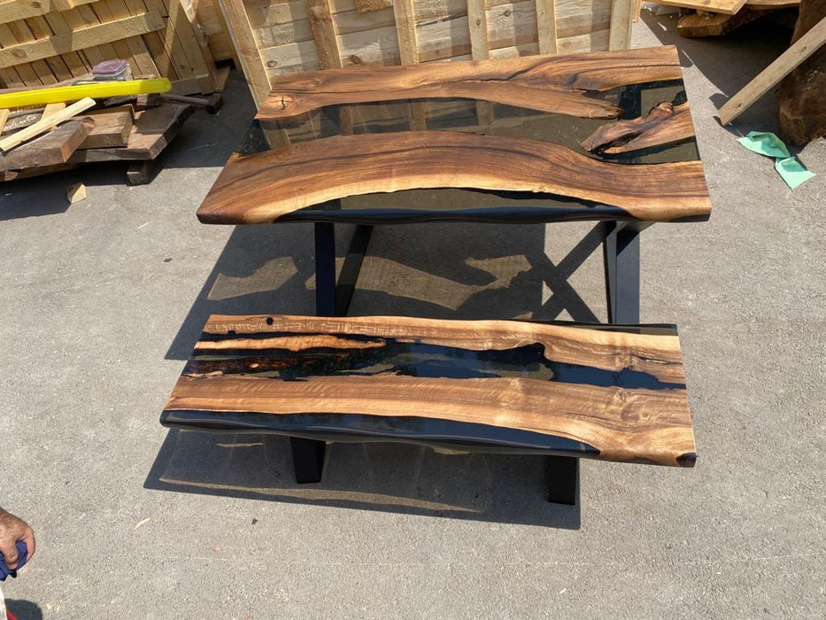 Walnut Dining Table, Live Edge Table, Custom 60” x 36” Walnut Smoke Gray Table, Epoxy River Table, Epoxy Resin Table, Order for Sarah Che 2