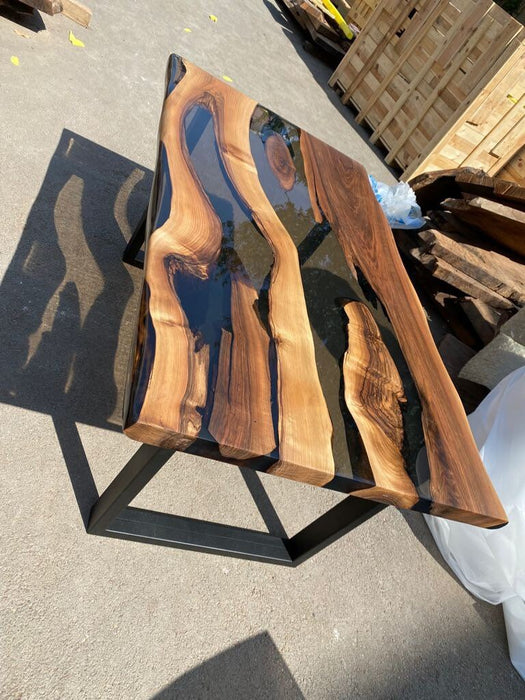 Live Edge Table, Clear Epoxy Table, Custom 65” x 36” Walnut Smokey Gray Table, Epoxy River Table, Wooden Table, Custom  Order for Michelle N