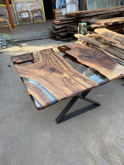 Handmade Epoxy Table, Walnut Epoxy Dining Table, Custom 60” x 60” Walnut Table, Clear Epoxy Table, River Table, Custom Order for Gema2