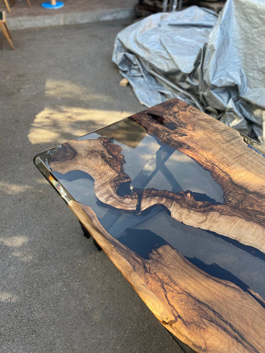 River Table, Clear Epoxy Table, Live Edge Table, Custom 66” x 42” Walnut Smokey Table, Epoxy Resin River Dining Table, Order for Joseph L