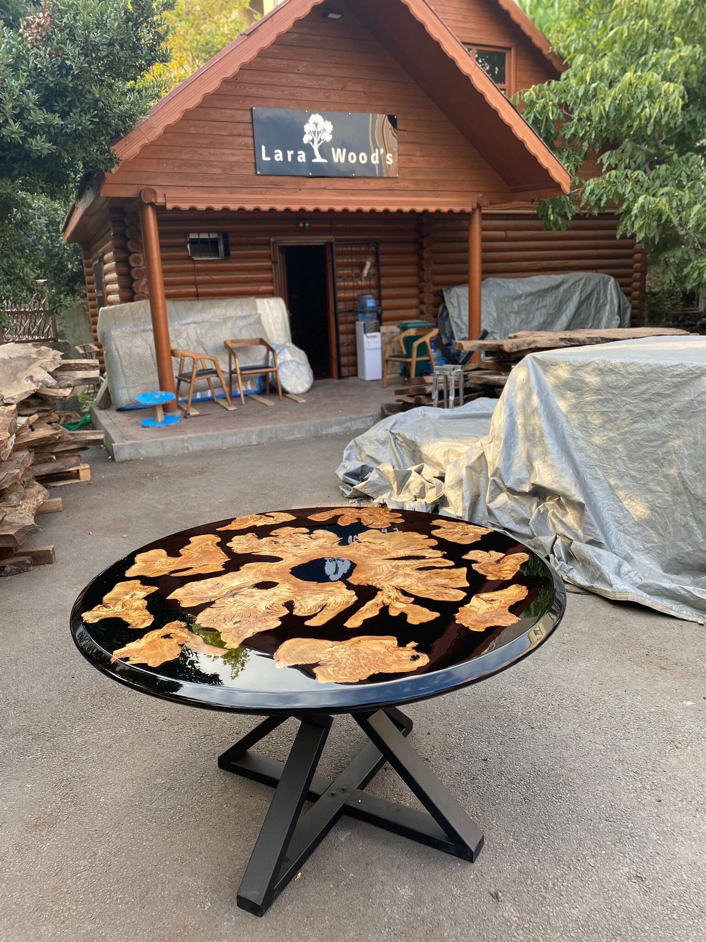 Olive Wood Epoxy Table, Custom 55” Diameter Round Table, Olive Wood Black Epoxy Table, Epoxy Dining Table, Custom Order for Adriano Tampa