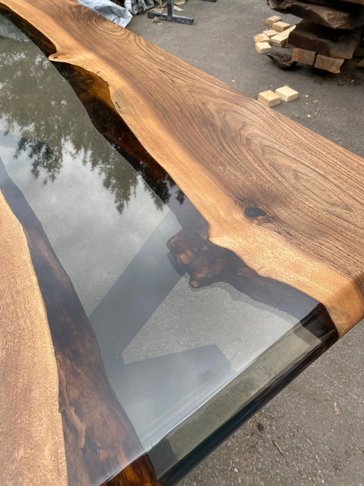 River Table, Live Edge Table, Epoxy Resin Table, Custom 72” x 40" Walnut Smokey Gray Table, Epoxy River Table, Custom Order for Madeline