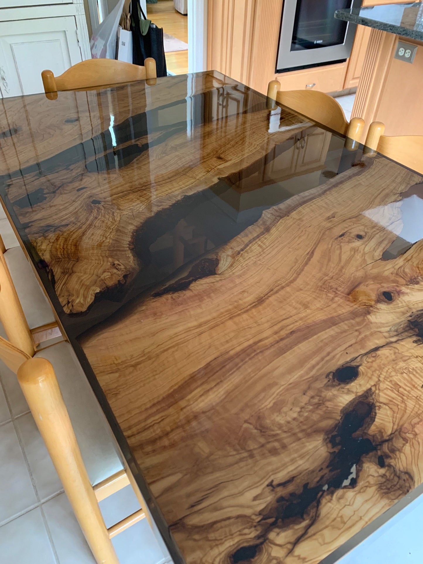 Olive Wood Epoxy Table, Epoxy Dining Table, Olive Wood River Table, Custom 60” x 36" Olive Wood Black Epoxy Table, Custom Order for Hillary