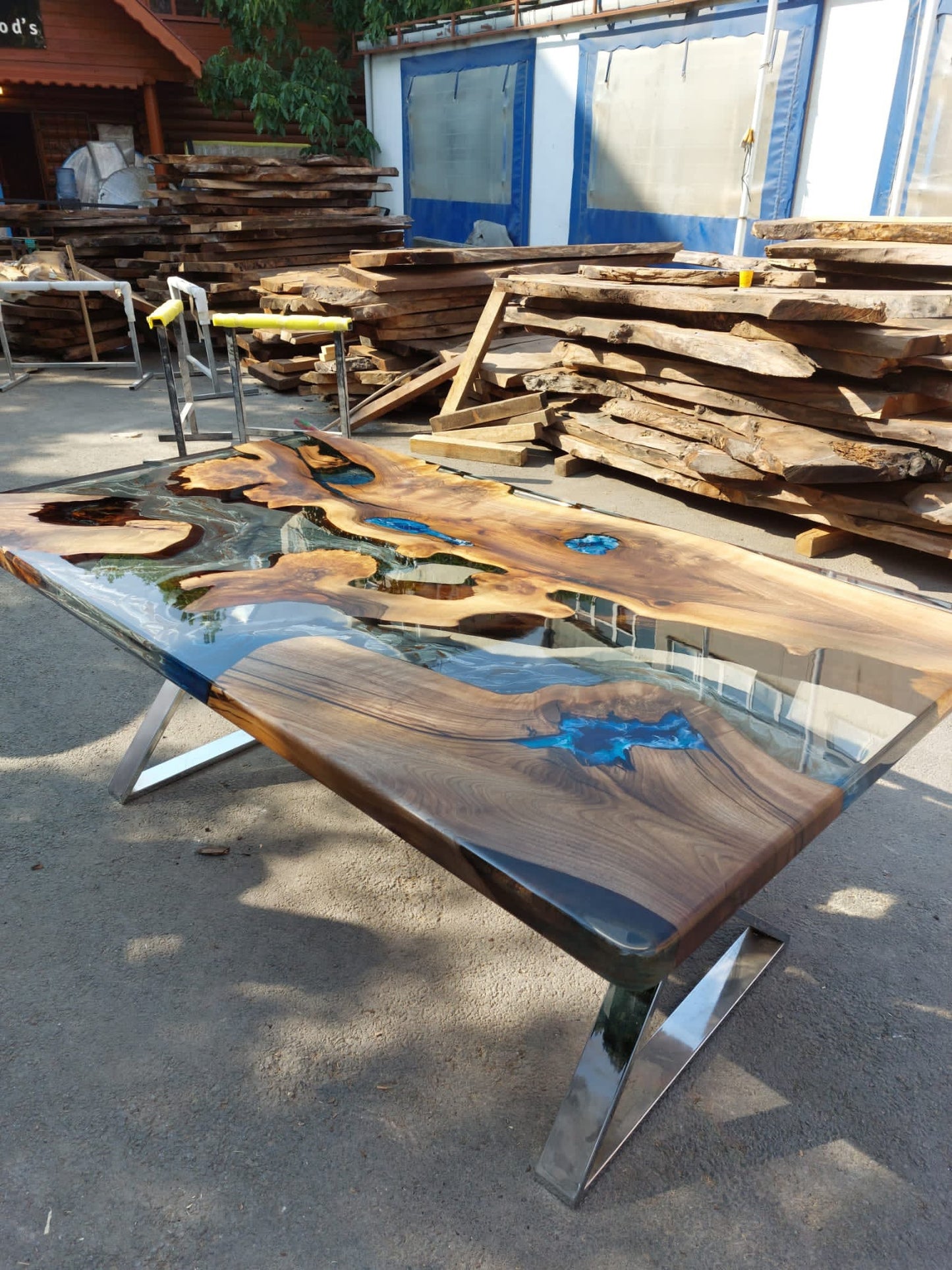 Live Edge Table, River Table, Custom 80” x 42” Walnut Wood Gray Table, Marble and Blue Ocean Table, Epoxy Table, Custom for Krystal