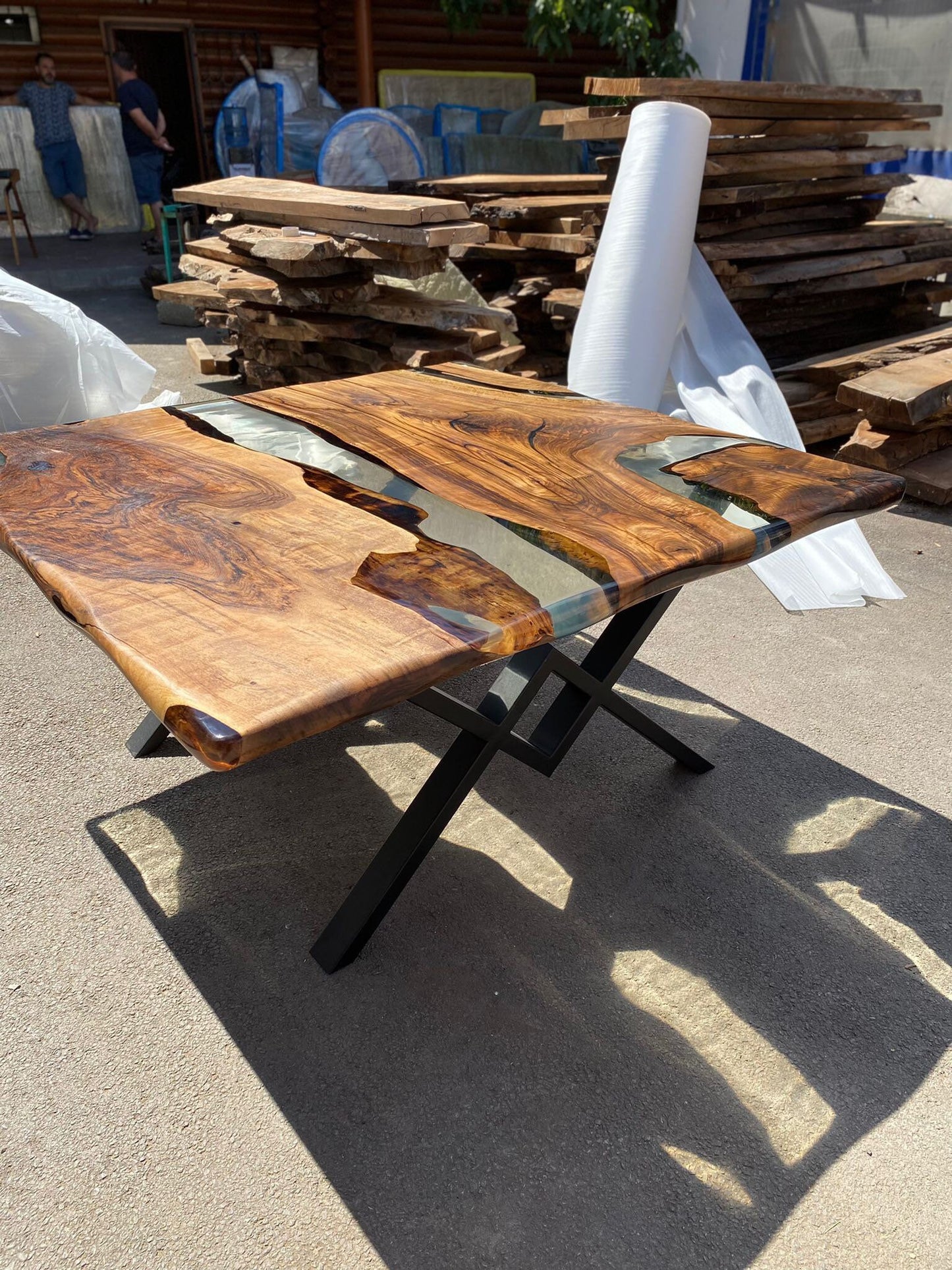 Epoxy Dining Table, Epoxy Resin Table, Custom 60” x 60” Walnut Table, Clear Epoxy River Table, Live Edge Table, Custom Order for Gema3