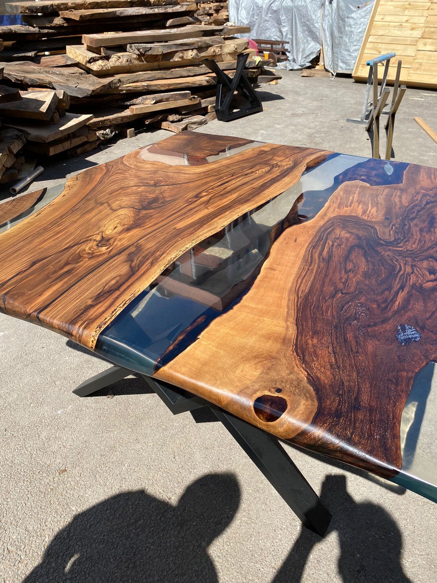 Epoxy Dining Table, Epoxy Resin Table, Custom 60” x 60” Walnut Table, Clear Epoxy River Table, Live Edge Table, Custom Order for Gema3