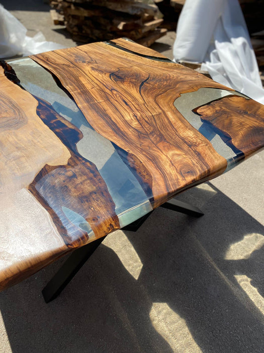 Epoxy Dining Table, Epoxy Resin Table, Custom 60” x 60” Walnut Table, Clear Epoxy River Table, Live Edge Table, Custom Order for Gema3