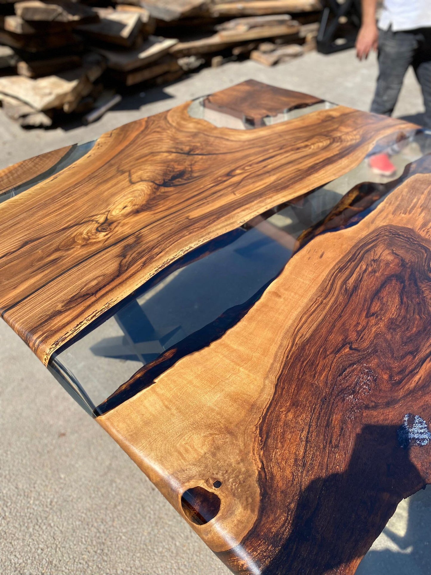 Epoxy Dining Table, Epoxy Resin Table, Custom 60” x 60” Walnut Table, Clear Epoxy River Table, Live Edge Table, Custom Order for Gema3