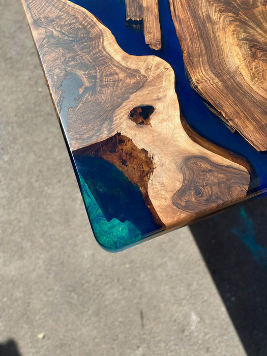 Handmade Epoxy Table, Custom 103” x 45” Walnut Blue, Turquoise, Green Table, Epoxy Dining Table, Live Edge Table, Custom for Kathleen