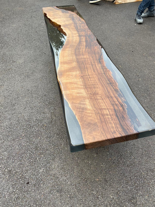 Walnut Dining Table, Epoxy Dining Table, Custom 74” x 17” Walnut Smoke Gray Table, Epoxy Bench, River Table, Custom Order for Jecson