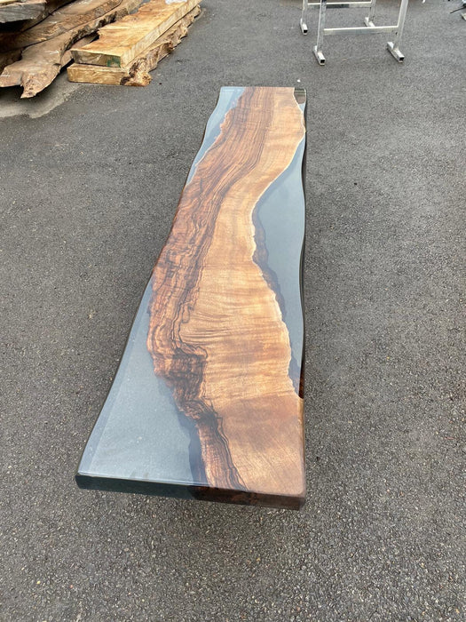 Walnut Dining Table, Epoxy Dining Table, Custom 74” x 17” Walnut Smoke Gray Table, Epoxy Bench, River Table, Custom Order for Jecson