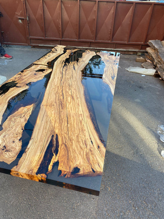 Epoxy Resin Table, Olive Wood Table, Olive Wood Epoxy Table, Custom 96” x 42” Olive Wood Smokey Gray Epoxy Dining Table, Order for Kayla