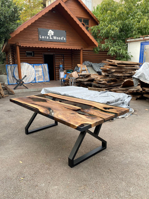 Walnut Dining Table, Live Edge Table, Custom 84” x 42” Walnut Smokey Gray Table, Epoxy River Table, Custom Order for Angel L