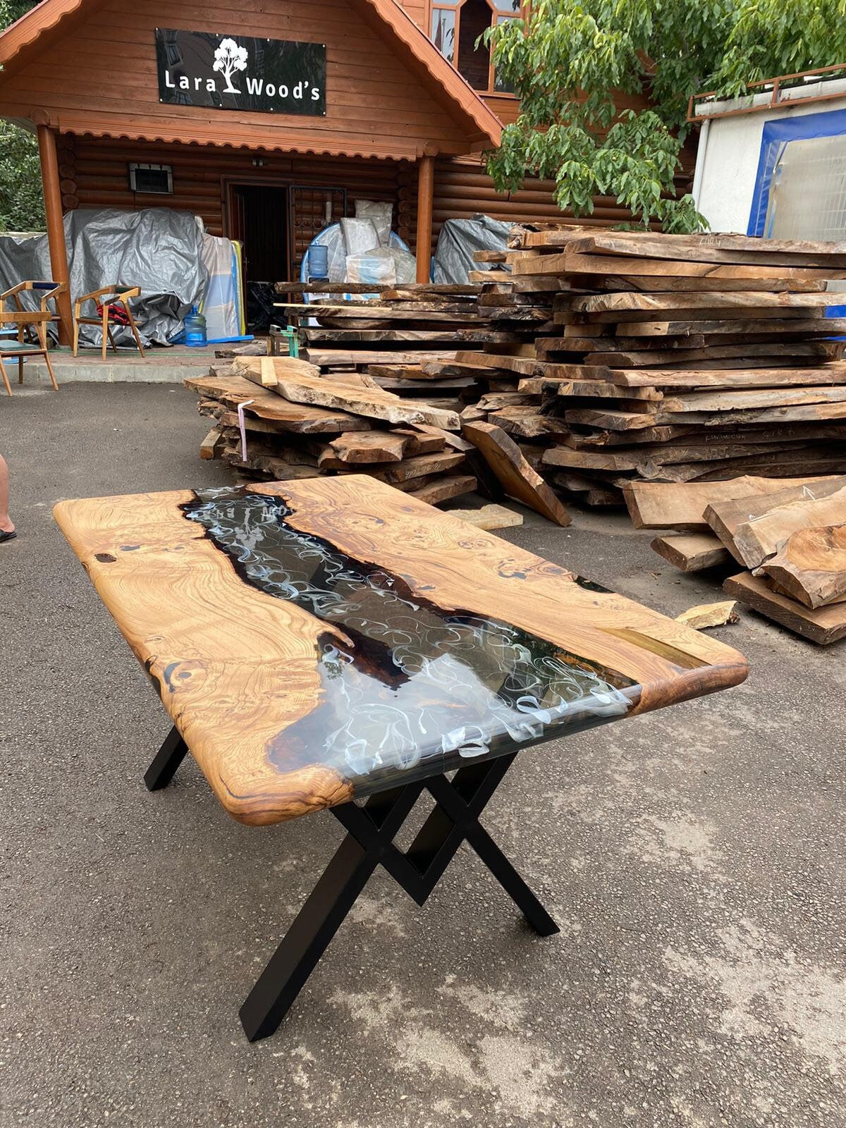 Live Edge Table, Epoxy Resin Table, Custom 60” x 36” Chestnut Smokey Gray Epoxy with White Strike Resin River Dining Table, Order for Rahad