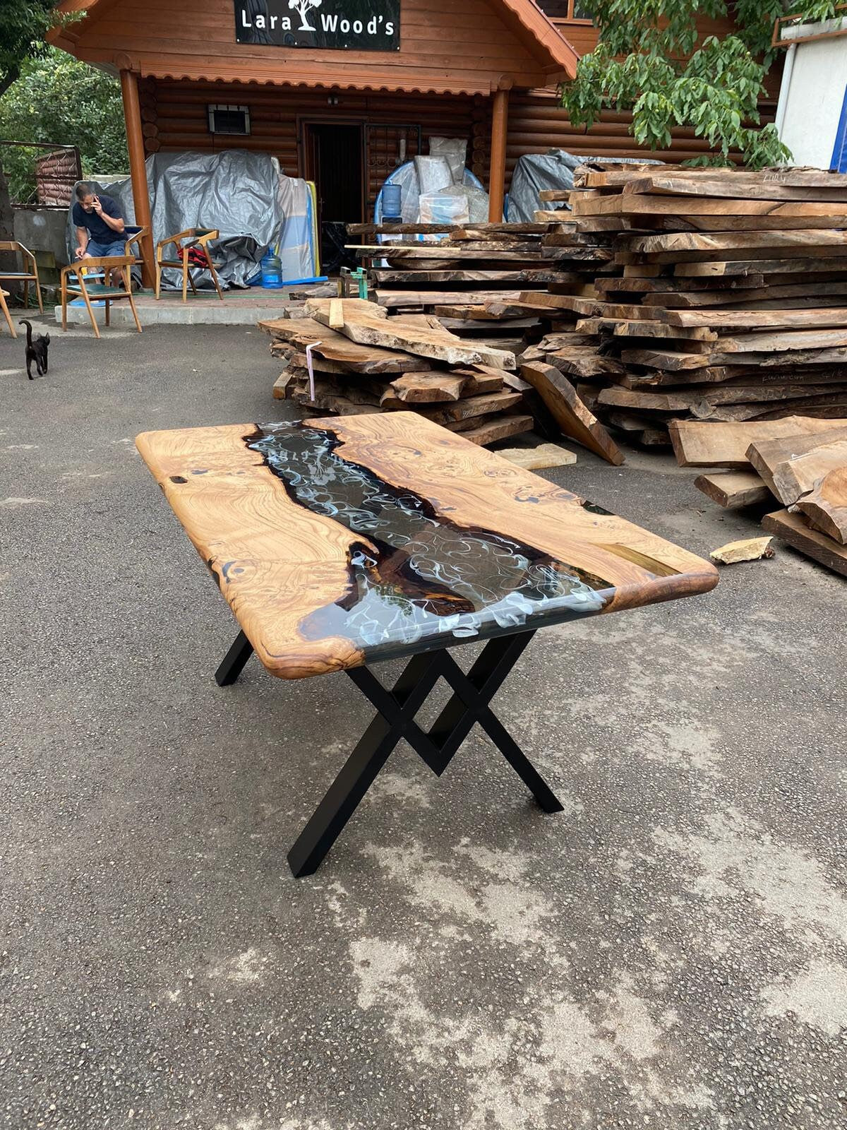 Live Edge Table, Epoxy Resin Table, Custom 60” x 36” Chestnut Smokey Gray Epoxy with White Strike Resin River Dining Table, Order for Rahad