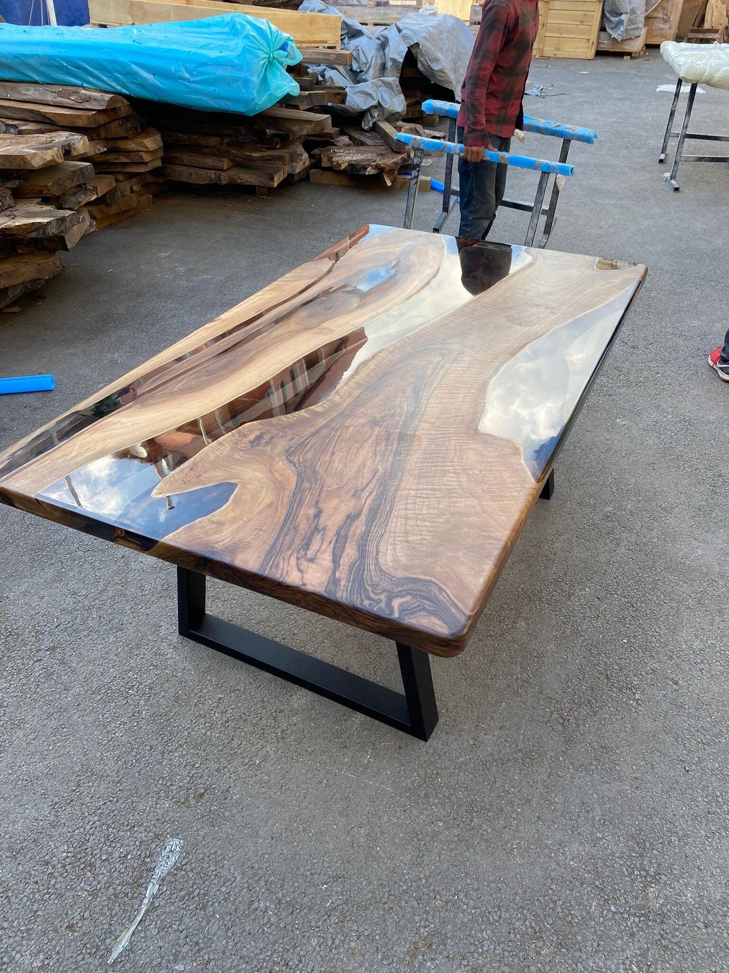 Live Edge Table, Clear Epoxy Table, Custom 75” x 42” Walnut Smokey Gray Table, Epoxy River Table, Epoxy Resin Table,  Order for Angela E