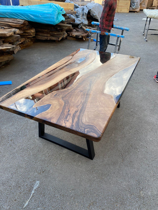 Live Edge Table, Clear Epoxy Table, Custom 75” x 42” Walnut Smokey Gray Table, Epoxy River Table, Epoxy Resin Table,  Order for Angela E