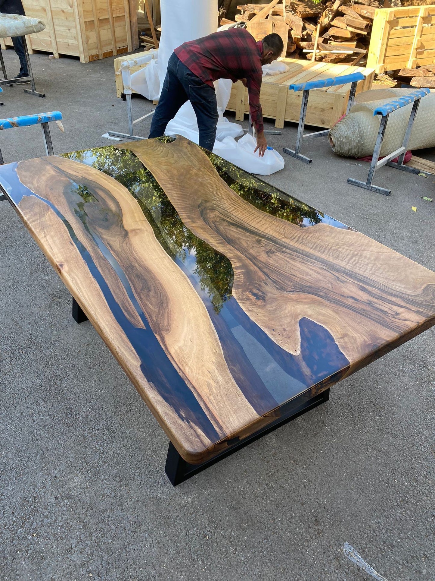 Live Edge Table, Clear Epoxy Table, Custom 75” x 42” Walnut Smokey Gray Table, Epoxy River Table, Epoxy Resin Table,  Order for Angela E