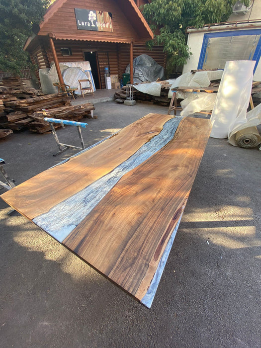 Epoxy Marble Table, Custom 96” x 42” Walnut Wood Gray Table, Marble Epoxy Table, Live Edge Table, Custom for Adrienne B