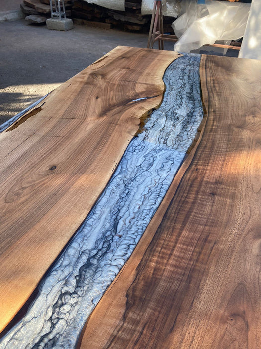 Epoxy Marble Table, Custom 96” x 42” Walnut Wood Gray Table, Marble Epoxy Table, Live Edge Table, Custom for Adrienne B