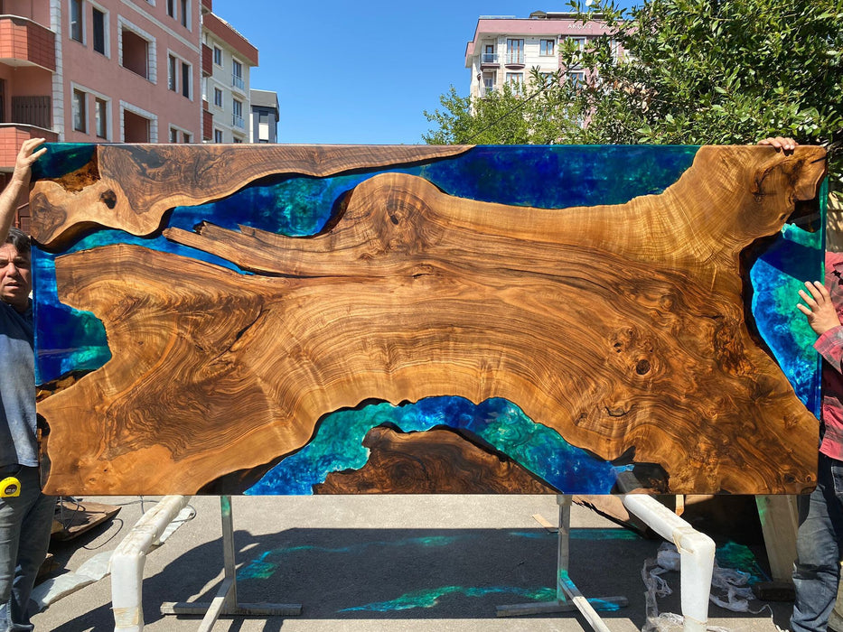 Walnut Dining Table, Epoxy Resin Table, Custom 103” x 45” Walnut Blue, Turquoise, Green Table, Epoxy Dining Table, Custom for Kathleen 2