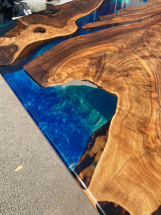 Walnut Dining Table, Epoxy Resin Table, Custom 103” x 45” Walnut Blue, Turquoise, Green Table, Epoxy Dining Table, Custom for Kathleen 2