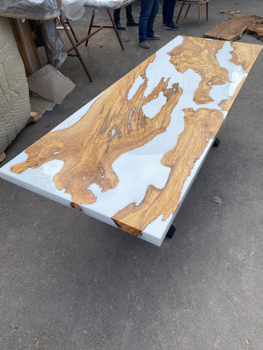 Custom 94"x 32" Olive Wood White Epoxy Table, Olive Wood Table, River Table, Epoxy Resin Table for Melanie