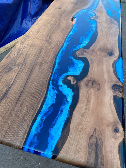 Handmade Epoxy Table, Custom 96” x 36” Walnut Deep Ocean Blue Table, Epoxy River Dining, Live Edge Table, Custom Order for Brandon A
