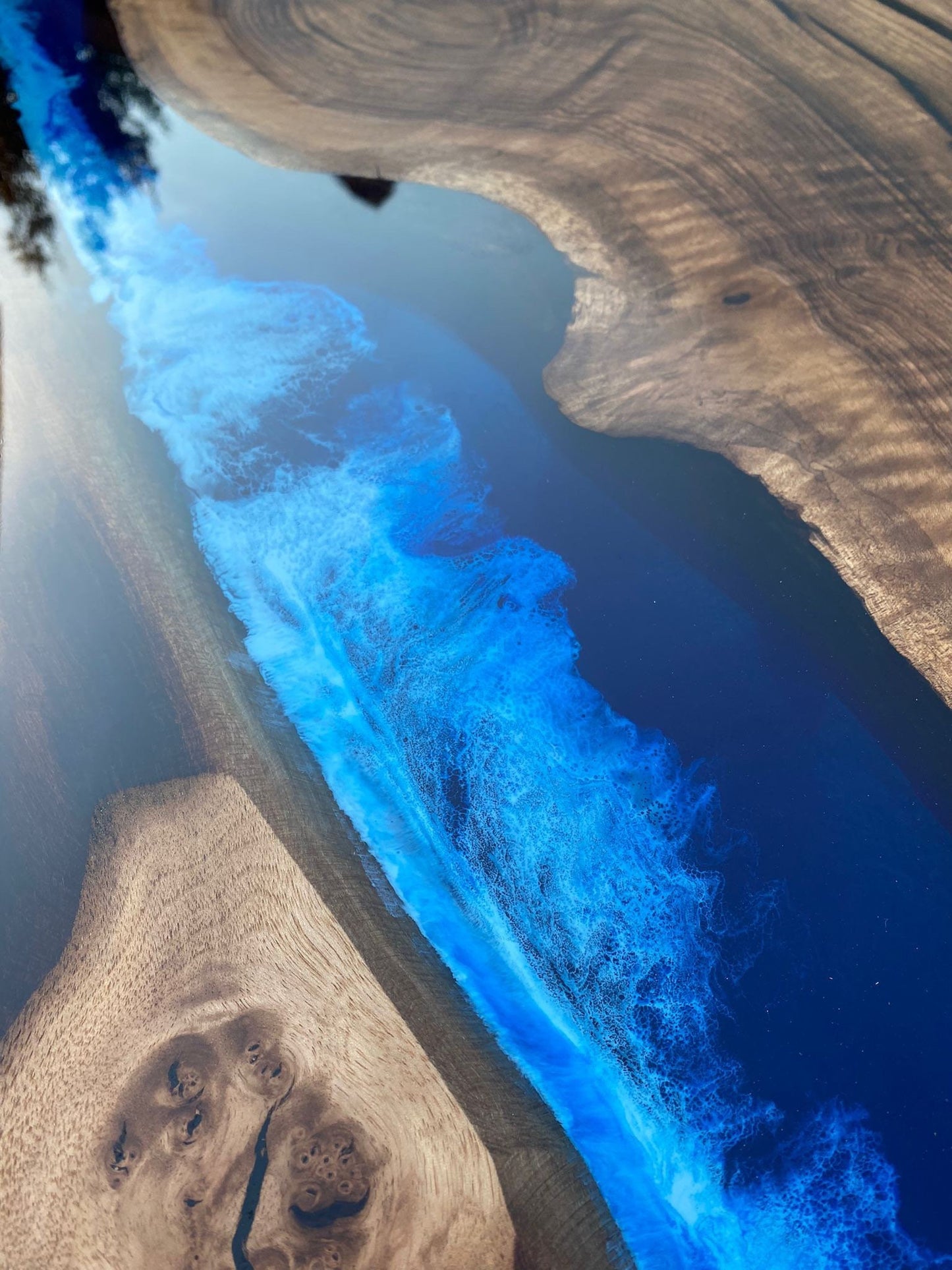 Handmade Epoxy Table, Custom 96” x 36” Walnut Deep Ocean Blue Table, Epoxy River Dining, Live Edge Table, Custom Order for Brandon A