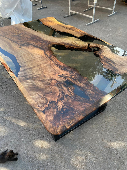 River Table, Clear Epoxy Table, Live Edge Table, Custom 66” x 42” Walnut Smokey Table, Epoxy Resin River Dining Table, Order for Joseph L