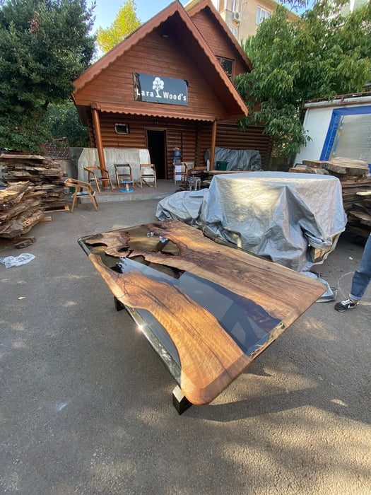 River Table, Clear Epoxy Table, Live Edge Table, Custom 66” x 42” Walnut Smokey Table, Epoxy Resin River Dining Table, Order for Joseph L