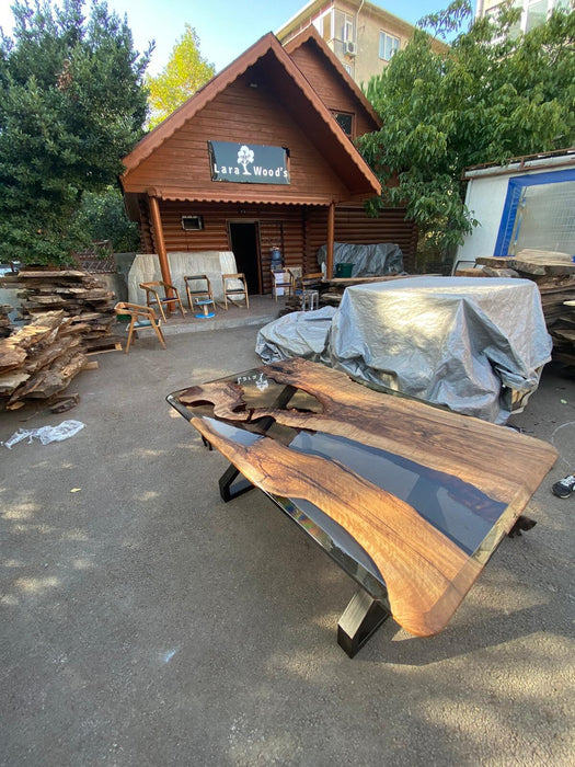 River Table, Clear Epoxy Table, Live Edge Table, Custom 66” x 42” Walnut Smokey Table, Epoxy Resin River Dining Table, Order for Joseph L