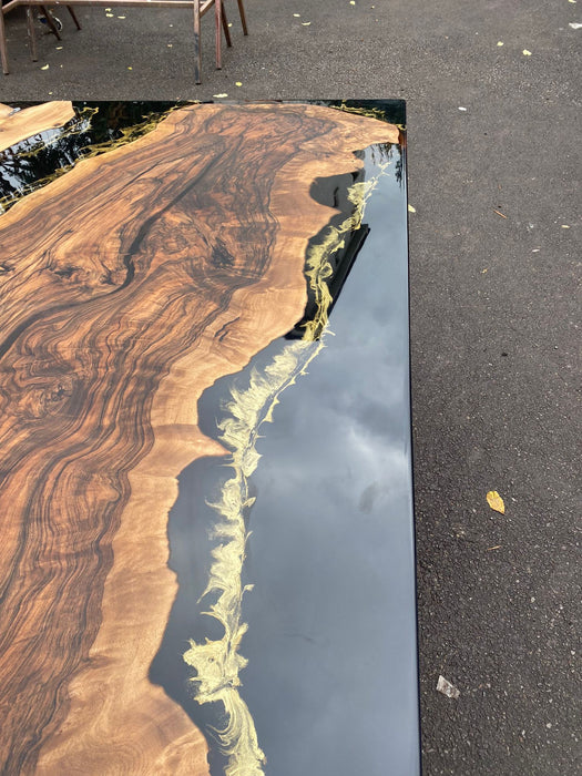 Custom 108” x 48" Walnut Wood Black and Gold Epoxy Table, Walnut Black Table, Epoxy Resin Table, River Table, Made to Order for Stella 2