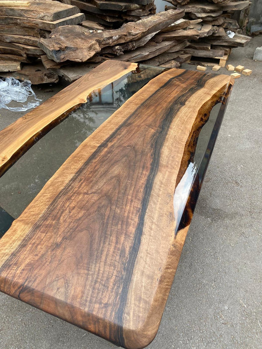 River Table, Live Edge Table, Epoxy Resin Table, Custom 72” x 40" Walnut Smokey Gray Table, Epoxy River Table, Custom Order for Madeline