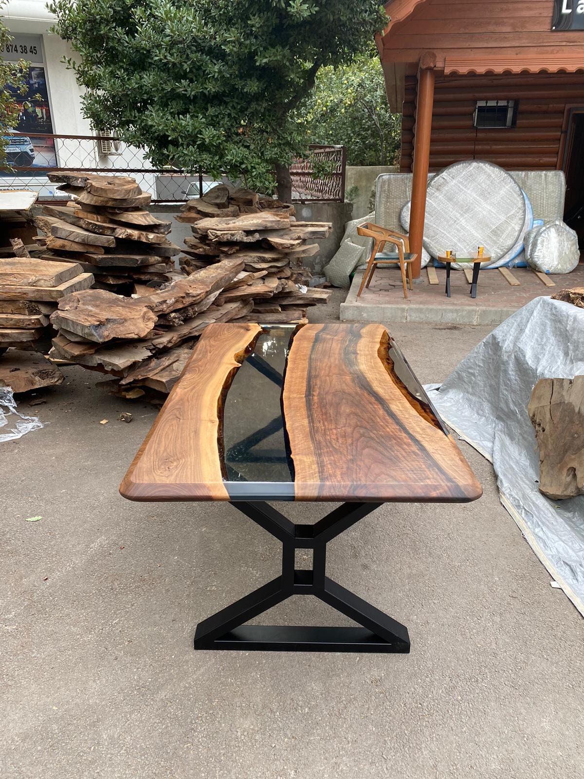 River Table, Live Edge Table, Epoxy Resin Table, Custom 72” x 40" Walnut Smokey Gray Table, Epoxy River Table, Custom Order for Madeline