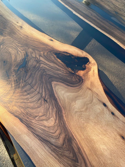 Handmade Epoxy Table, River Table, Custom 100" x 44” Walnut Smokey Gray Table, Epoxy River Table, Epoxy Resin Table, Order for Kathy W