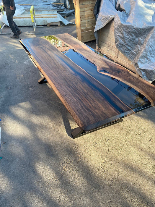 Handmade Epoxy Table, River Table, Custom 100" x 44” Walnut Smokey Gray Table, Epoxy River Table, Epoxy Resin Table, Order for Kathy W