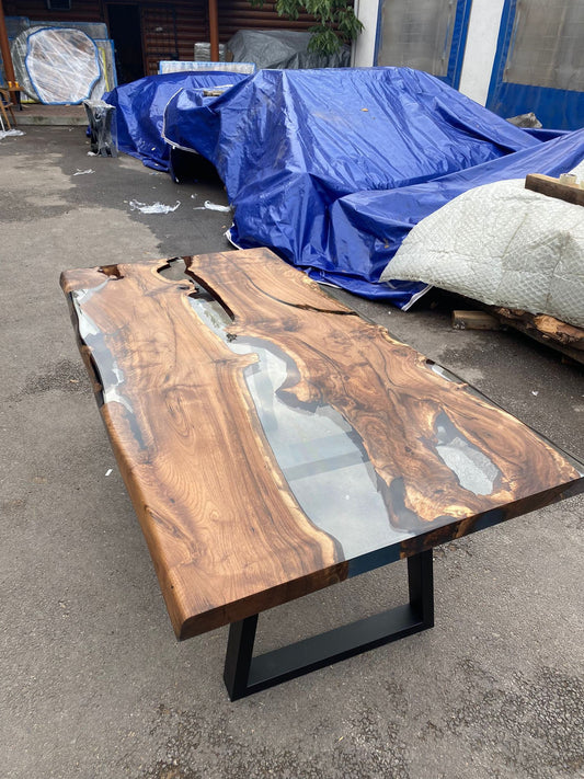 Clear Epoxy Table, Custom 72” x 36” Walnut Table, Clear Epoxy River Table, Live Edge Table, Wooden Table, Custom  Order for Veena